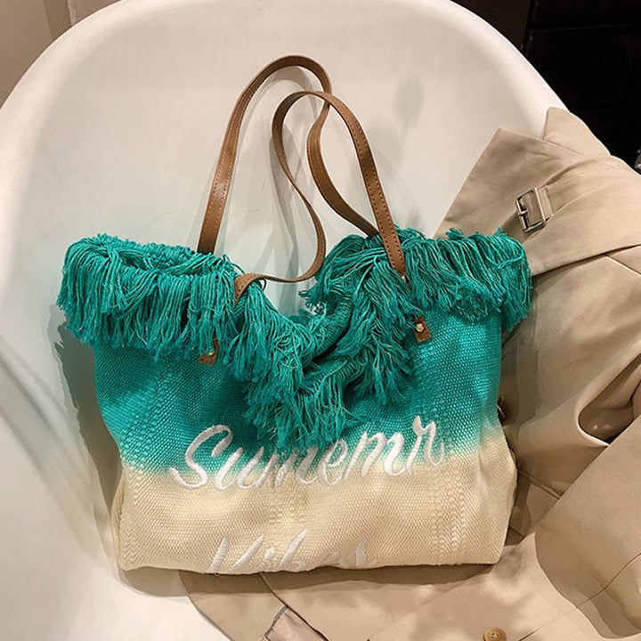 Tote für Damen mit Farbverlauf, Quaste, große Alltagstasche
