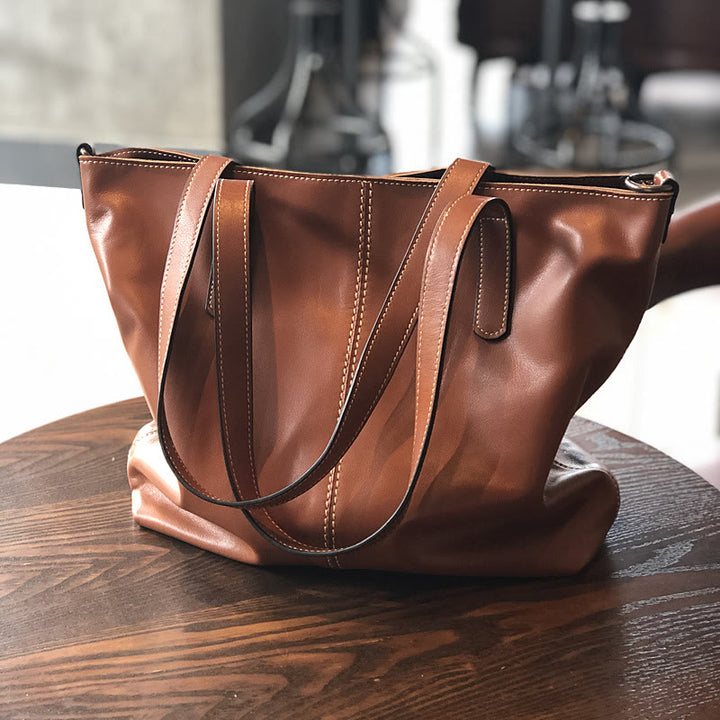 Tragetasche aus echtem Leder für Damen, lässige Schultertasche mit Umhängegurt
