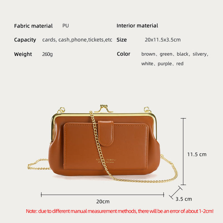 Handytasche für Damen, Umhängetasche mit Kette und mehreren Fächern