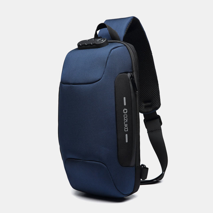 Modische Schultertasche mit mehreren Taschen, Brusttasche mit Passschloss und USB-Ladeanschluss