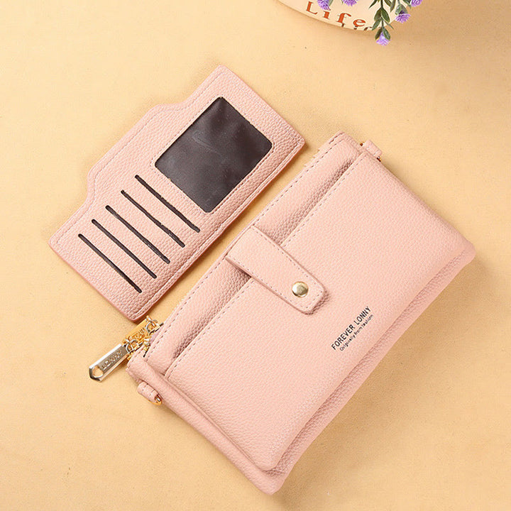 Handytasche mit zwei Fächern für Damen, multifunktionale Umhängetasche aus Leder