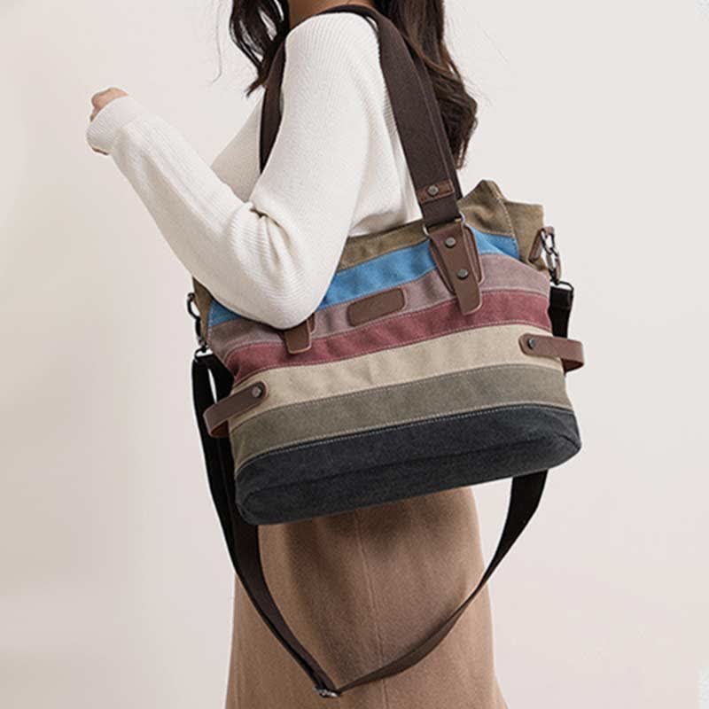 Multifunktions-Farbblock-Canvas-Handtasche Hobo Tote Bag Umhängetaschen