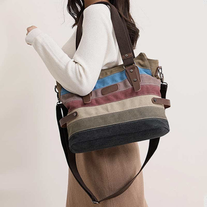 Multifunktions-Farbblock-Canvas-Handtasche Hobo Tote Bag Umhängetaschen
