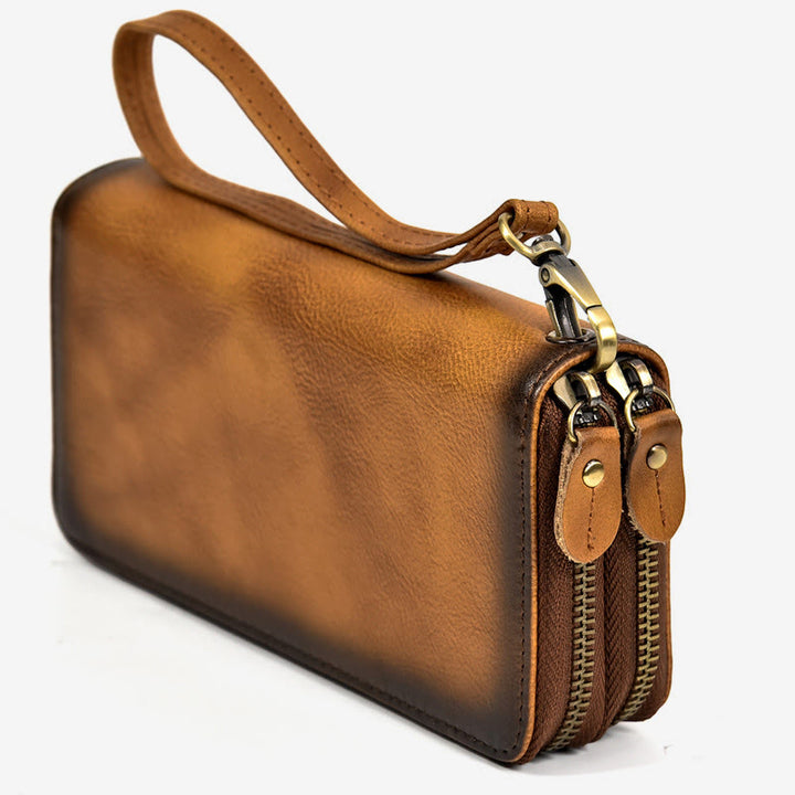 Lange Geldbörse für Herren aus echtem Leder, Retro, lässige Clutch