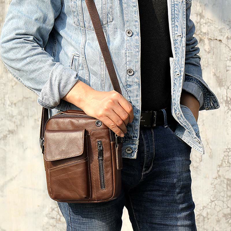 Messenger Bag für Herren, mehrere Taschen, echtes Leder, Business-Umhängetasche