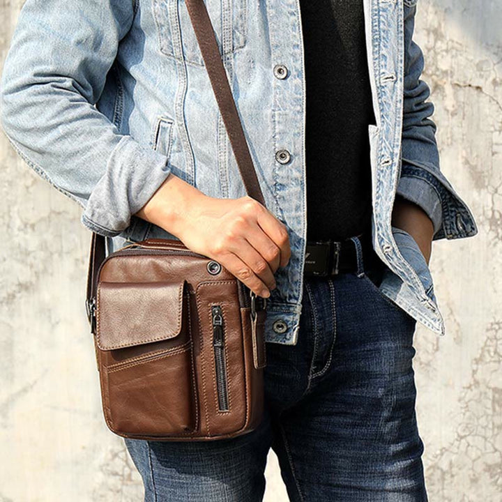 Messenger Bag für Herren, mehrere Taschen, echtes Leder, Business-Umhängetasche