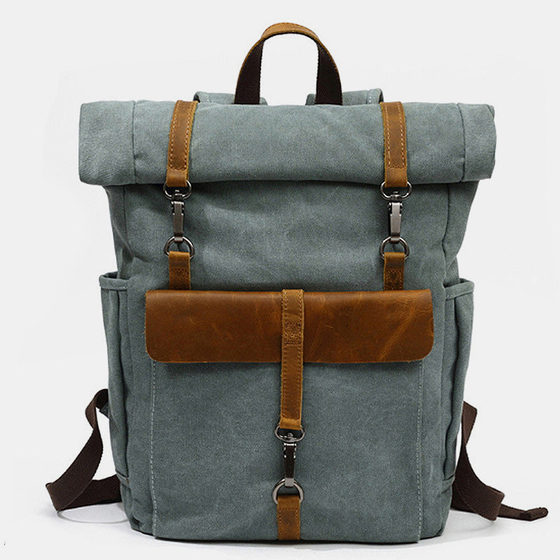 Unisex Canvas Leder Wandern Reise Rucksack Rucksack Schultasche Daypack