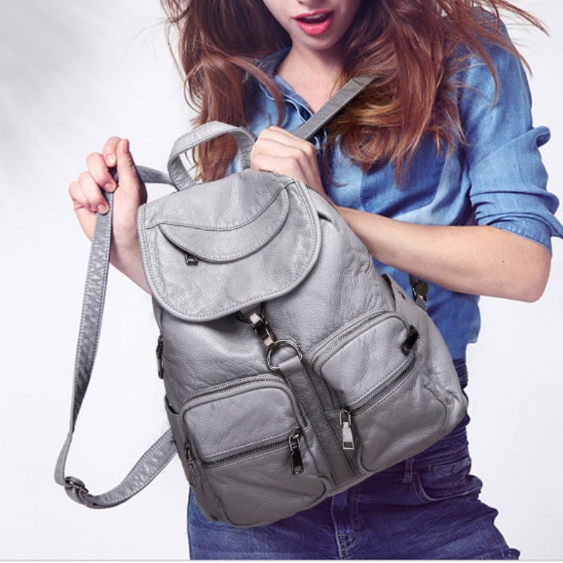 Weicher Leder-Reiserucksack, kleiner, wasserdichter, lässiger Tagesrucksack für Damen