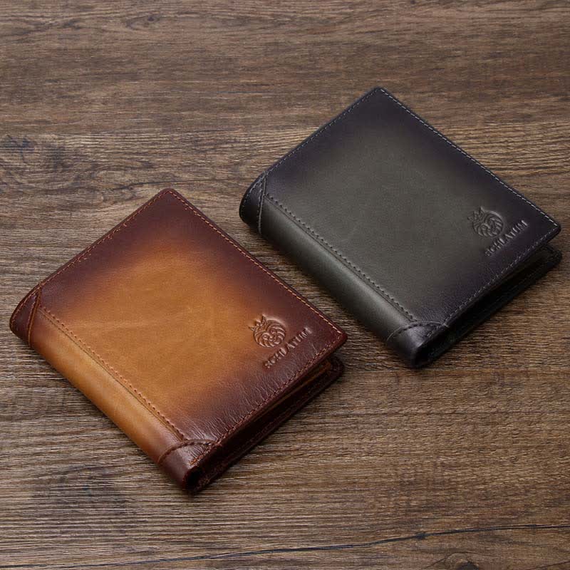 Bifold-Geldbörse aus Leder für Herren mit 2 Ausweisfenstern, Diebstahlschutz, RFID-Blockierung