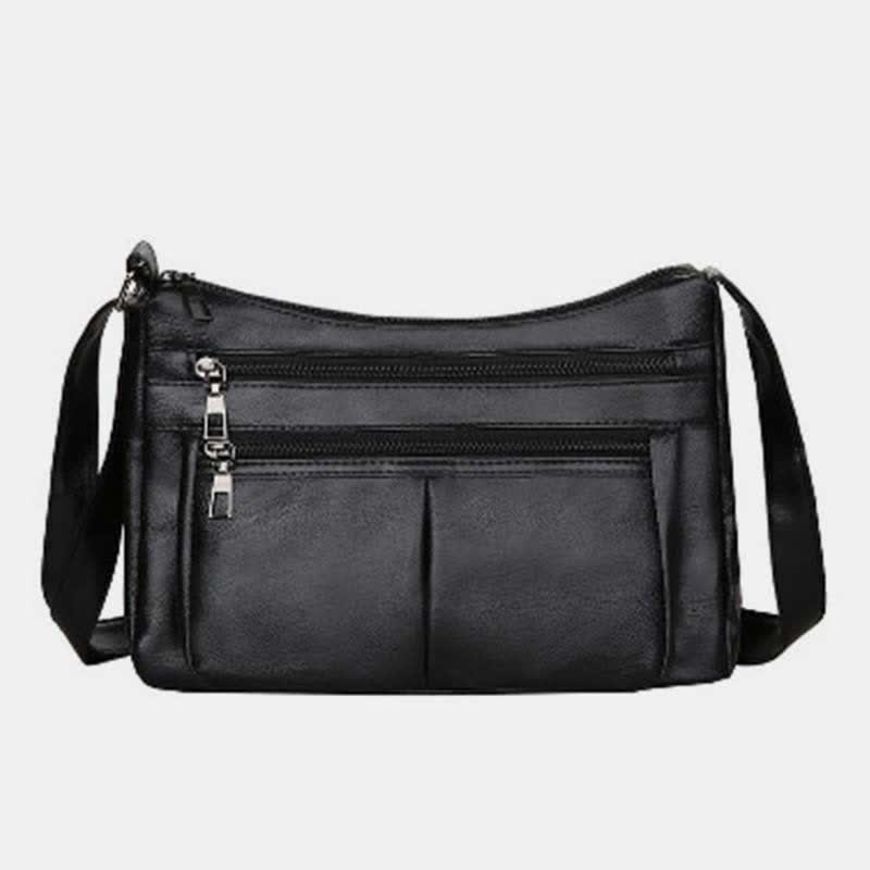 Umhängetasche mit 3 Reißverschlüssen für Damen, leichte, wasserdichte Schultertasche aus Leder