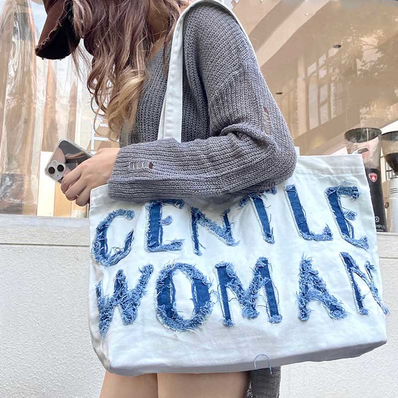 Gentle Women Tote Stickerei Brief große Laptop Schultertasche