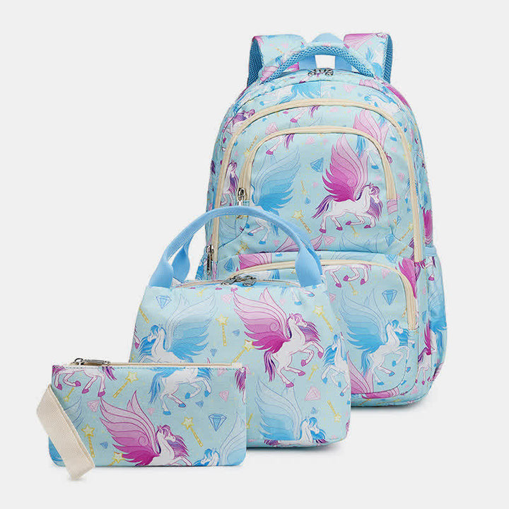 Einhorn-Schulranzen-Set für Mädchen, Rucksack, Büchertasche, Lunchtasche, Federmäppchen