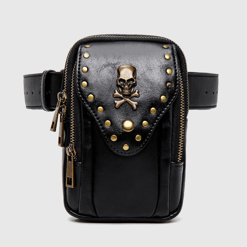 Handytasche für Damen, schwarze, tragbare Reisetasche im Punk-Stil
