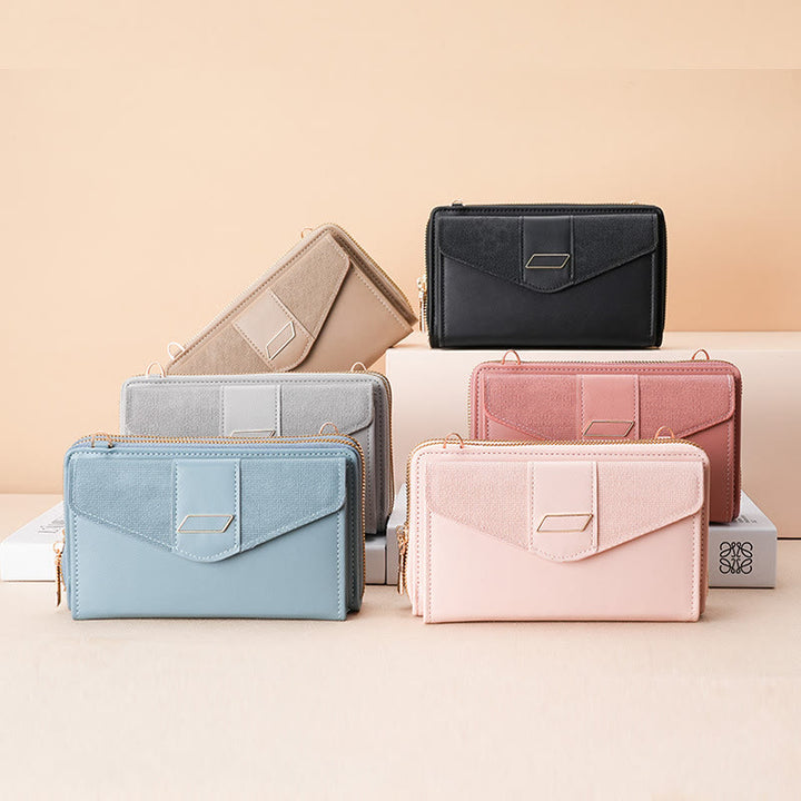 Handytasche für Damen, PU-Leder, Umhängetasche mit mehreren Fächern und Reißverschluss