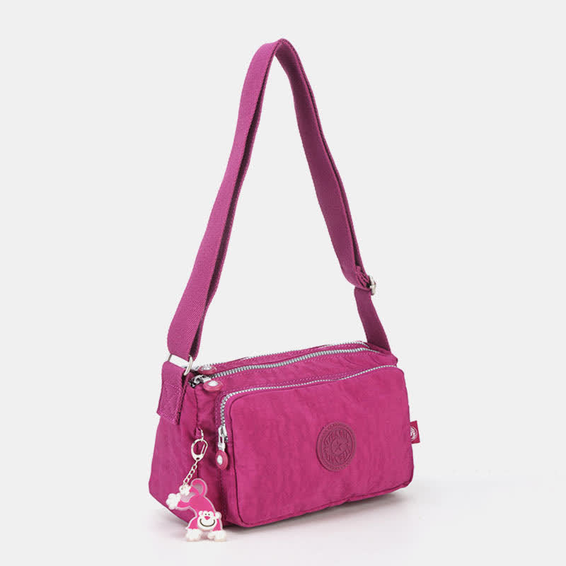 Umhängetasche für Damen, leichte Schultertasche aus Nylon mit Dreifach-Reißverschluss
