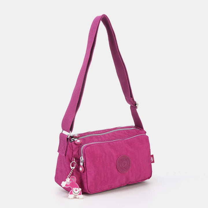 Umhängetasche für Damen, leichte Schultertasche aus Nylon mit Dreifach-Reißverschluss
