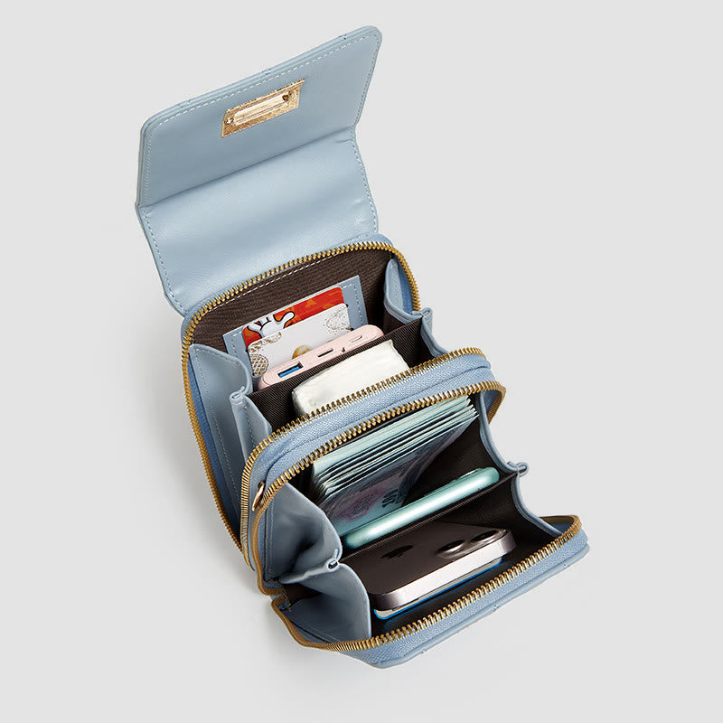 Handytasche für Damen, einfarbig, schmale Umhängetasche, Münzgeldbörse
