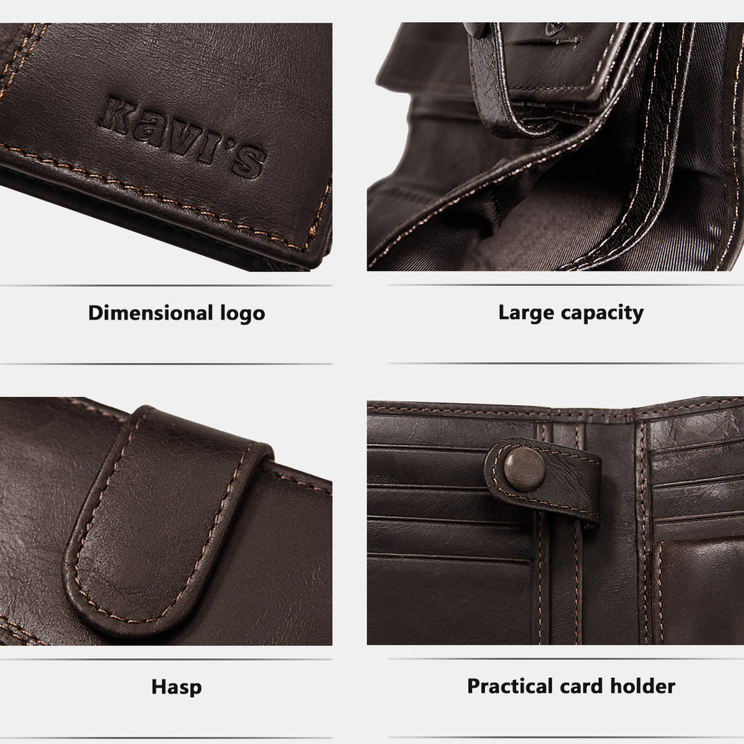Retro Splicing Lange Schlanke Geldbörse Echtes Leder Dreifach gefaltete Brieftasche
