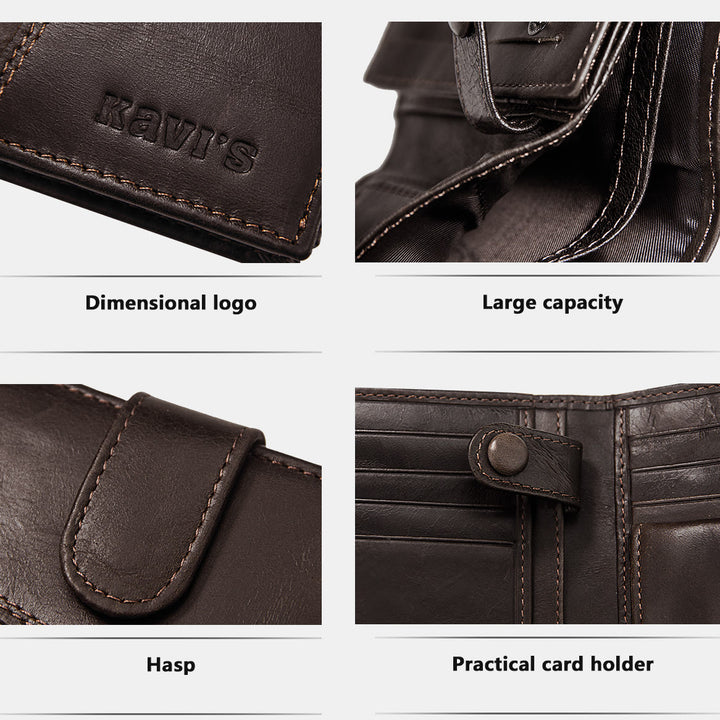 Retro Splicing Lange Schlanke Geldbörse Echtes Leder Dreifach gefaltete Brieftasche