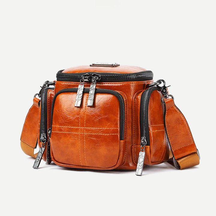 Kleine Retro-Kameratasche für Damen, Umhängetasche aus Ölwachsleder
