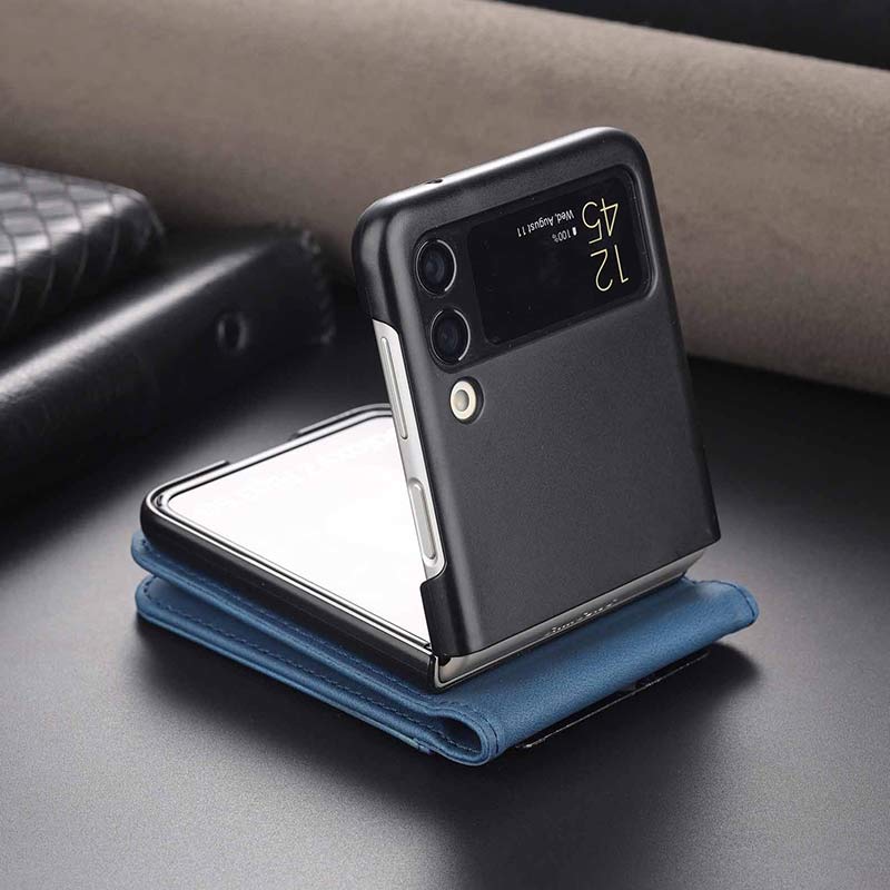 Handyhülle aus echtem Leder für Galaxy Z Flip3 / Flip2 mit Kartenhalter