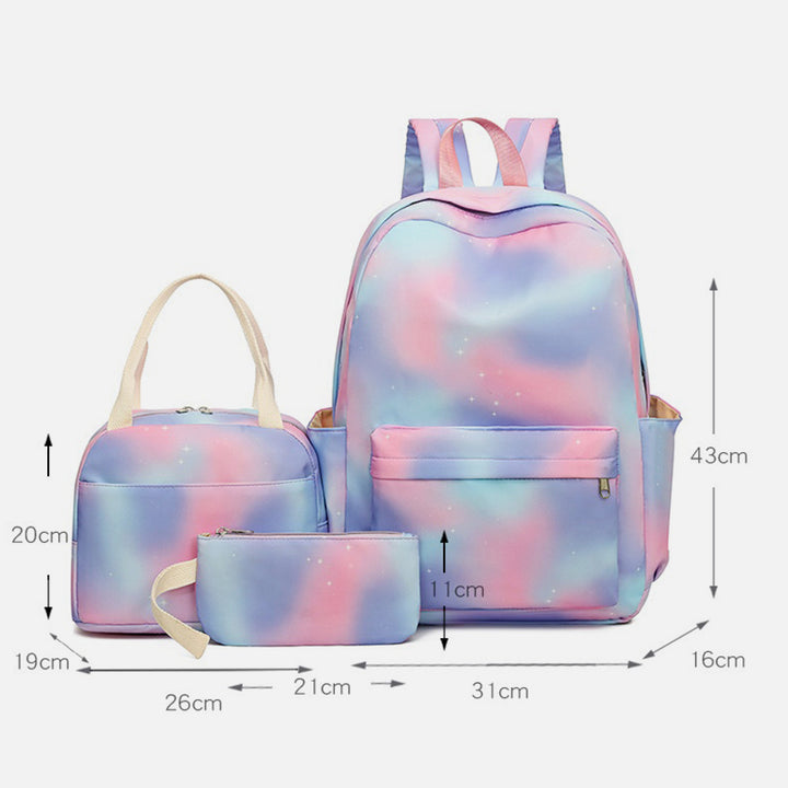 3-teiliges Batik-Rucksack-Set für Mädchen, Schulranzen, Büchertasche, Studenten, Damen, Canvas