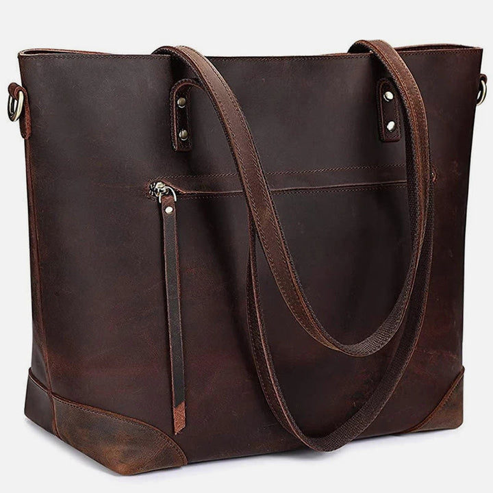 Retro Damen Umhängetasche aus weichem veganem Leder, Umhängetasche für Reisen - Sattelbraun - image 11