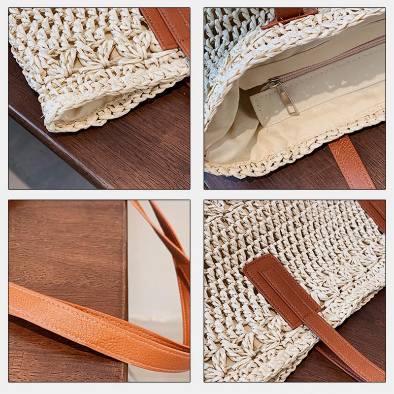 Leichte Sommerstrand-Handtasche aus gewebtem Stroh