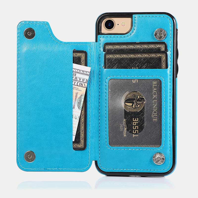 Handyhülle aus Leder mit Brieftaschenformat und Kartenhalter, Sichtfenster, kompatibel mit iPhone und Samsung