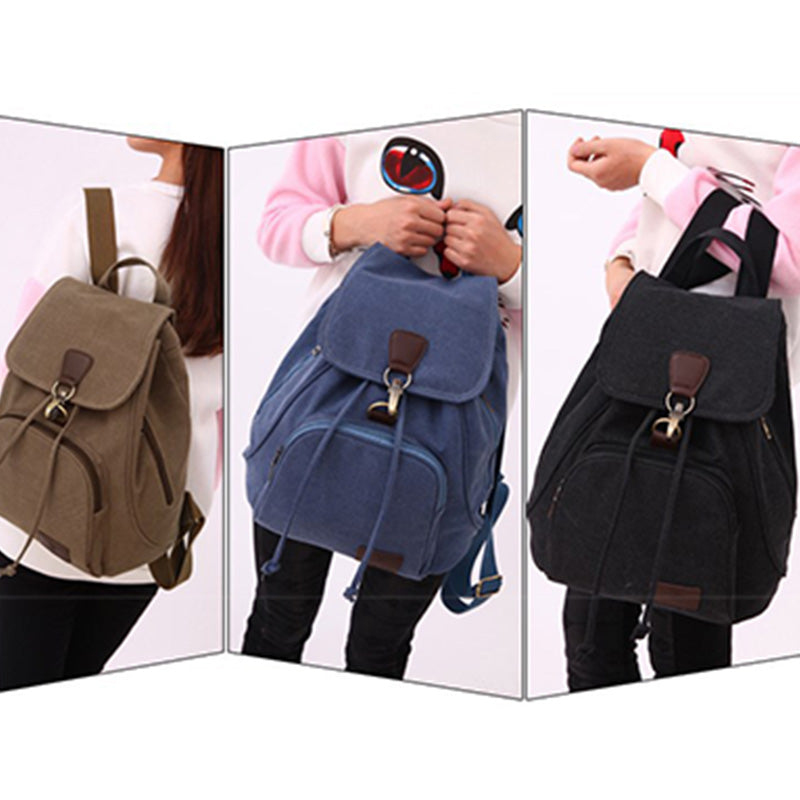 Canvas-Rucksack für Damen und Mädchen, Vintage-Stil, mit Kordelzug, für die Schule, Reisen
