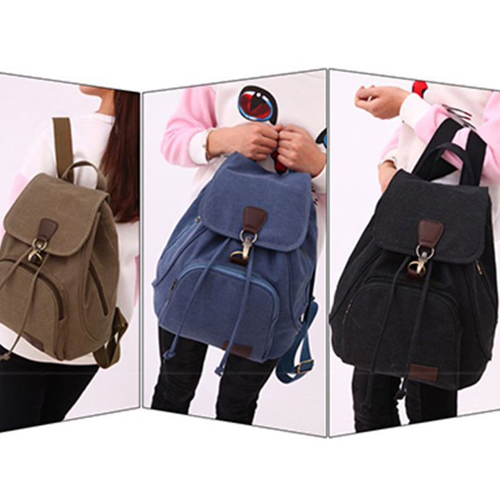Canvas-Rucksack für Damen und Mädchen, Vintage-Stil, mit Kordelzug, für die Schule, Reisen