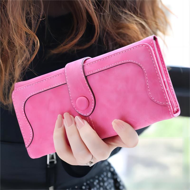 Lange Geldbörse für Damen, einfarbig, mehrere Fächer, Geldbörse für den täglichen Gebrauch - HotPink - image 16