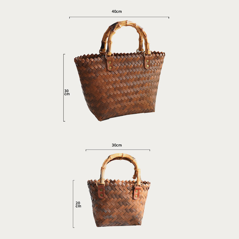 Strohtasche für Damen, Handtasche mit Retro-Bambusmuster