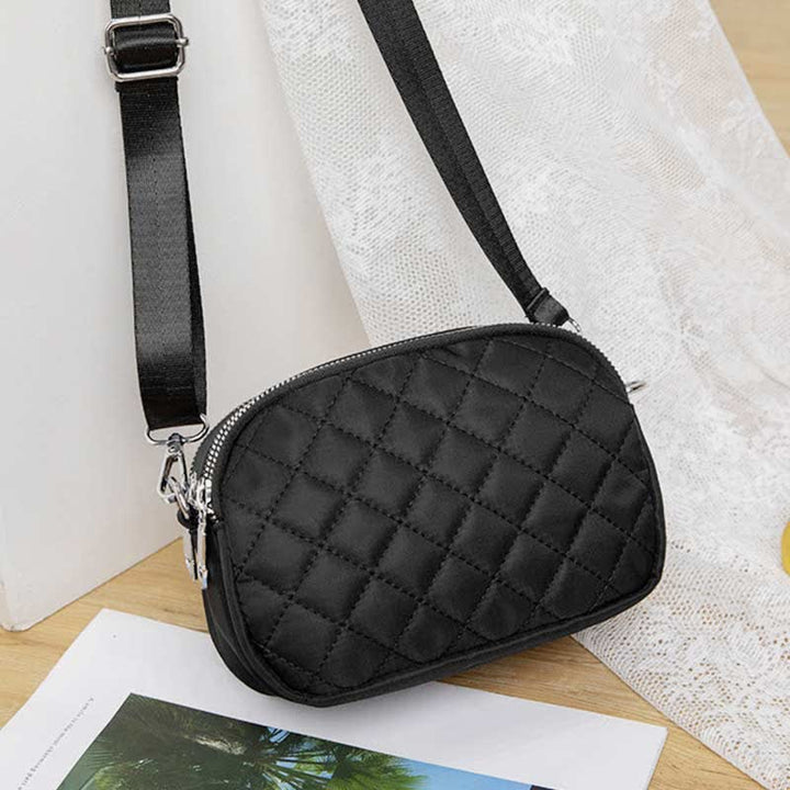 Damen Gesteppte Umhängetasche Dreifach Reißverschluss Kleine Schultertaschen Aus Nylon