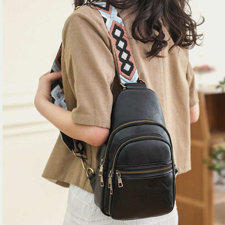Schultertasche für Damen, breite Riemen, Retro-Umhängetasche aus Leder