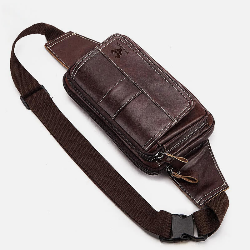 Hüfttasche für Herren, Rindsleder, Outdoor, Laufen, Umhängetasche