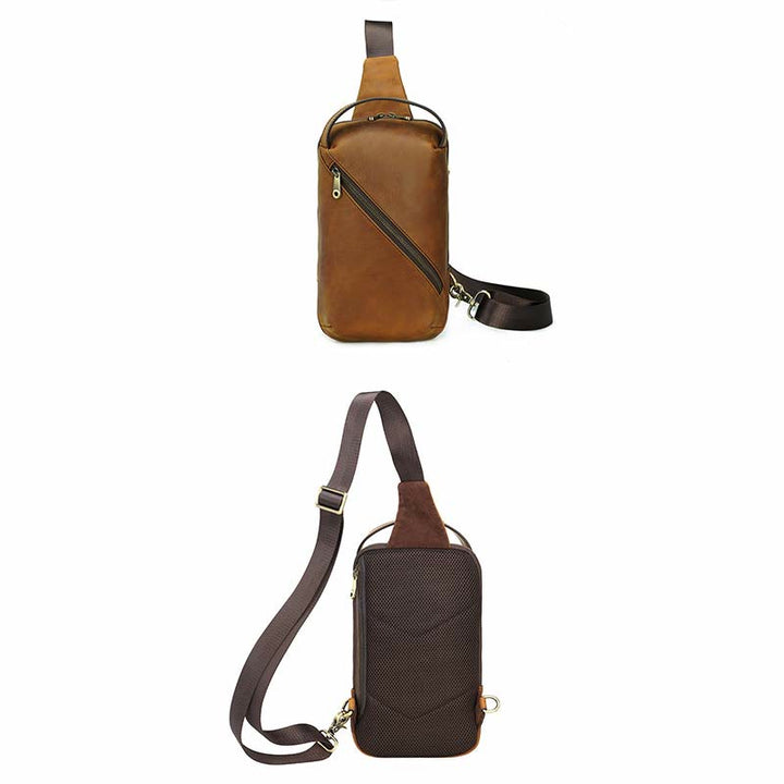 Herren Umhängetasche aus Leder, Schultertasche, Outdoor-Reisetasche, Brusttasche, Daypack