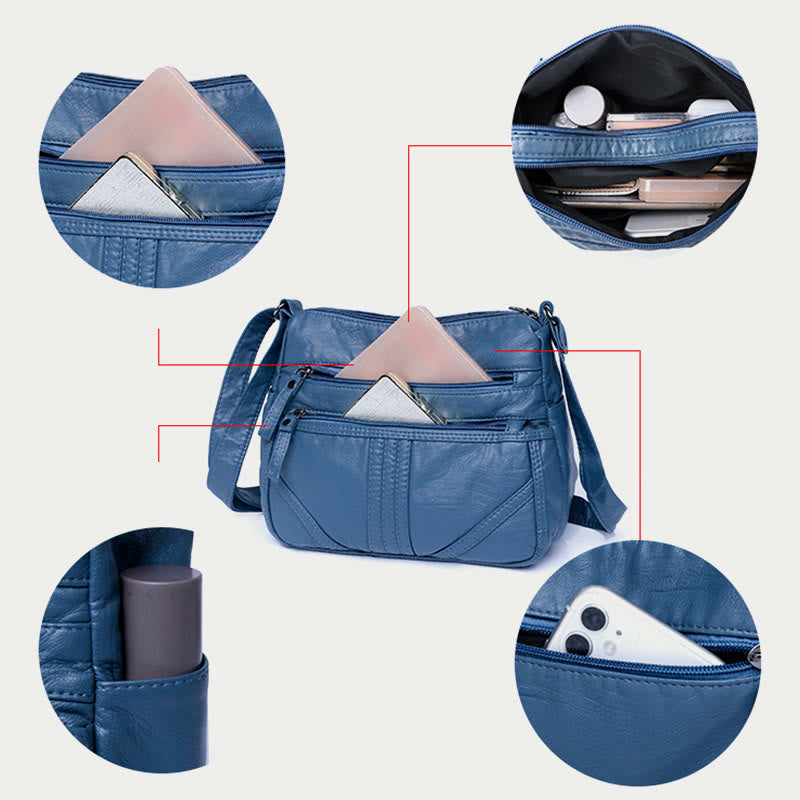 Vintage-Umhängetasche mit großem Fassungsvermögen für Damen, weiche Ledergeldbörse
