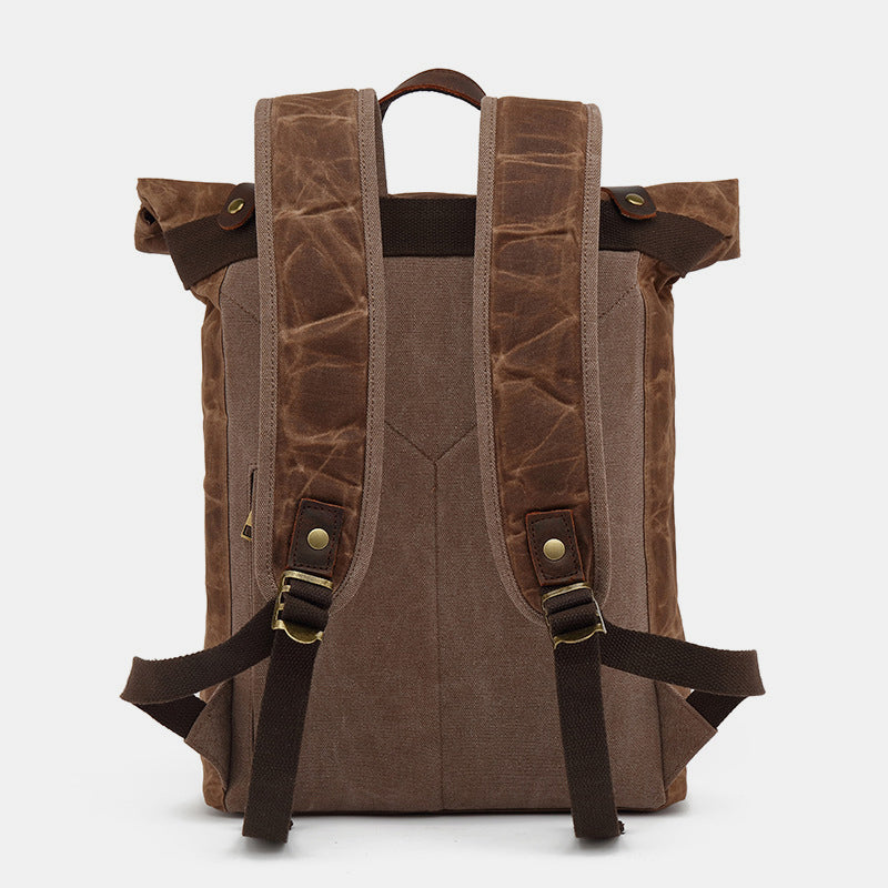 Unisex Leder Canvas gewachster Rucksack Reiserucksack wasserdichte Laptoptasche