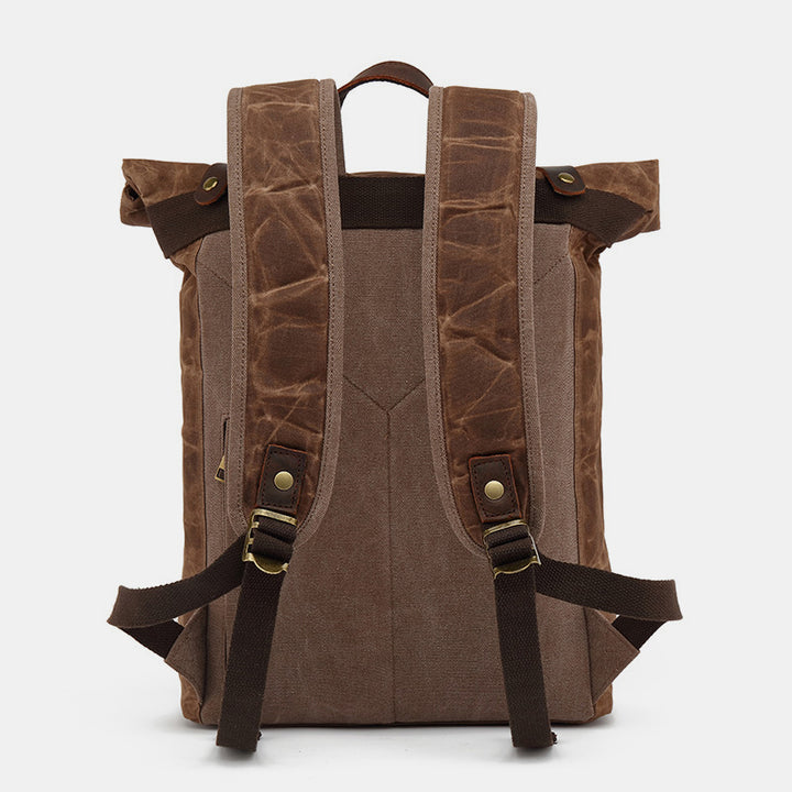 Unisex Leder Canvas gewachster Rucksack Reiserucksack wasserdichte Laptoptasche