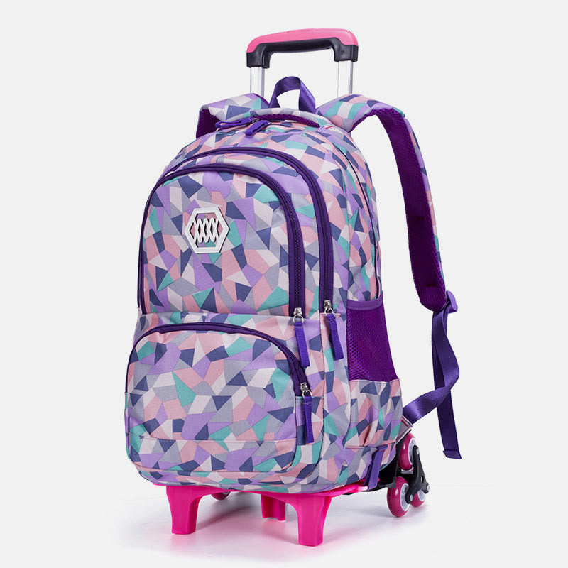 Schultasche mit Rollenden Rädern für Jungen und Mädchen, bunt bedruckter Rucksack