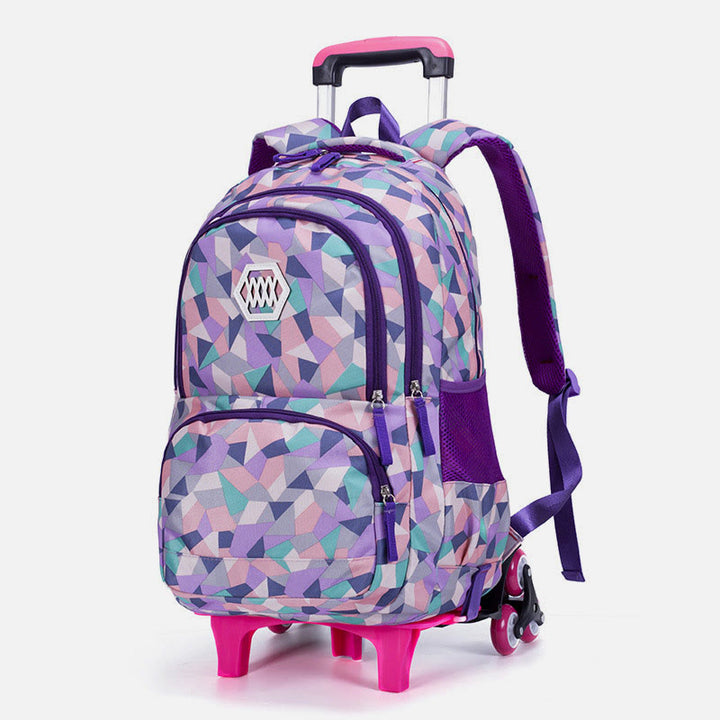 Schultasche mit Rollenden Rädern für Jungen und Mädchen, bunt bedruckter Rucksack
