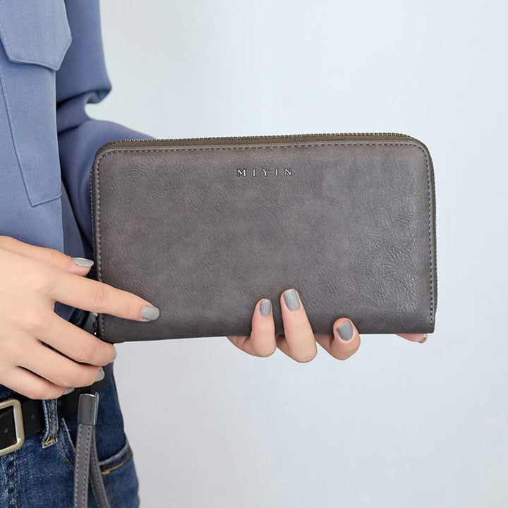 RFID-blockierende Geldbörse für Damen mit Rundum-Reißverschluss, große, lange Clutch mit Handgelenksriemen
