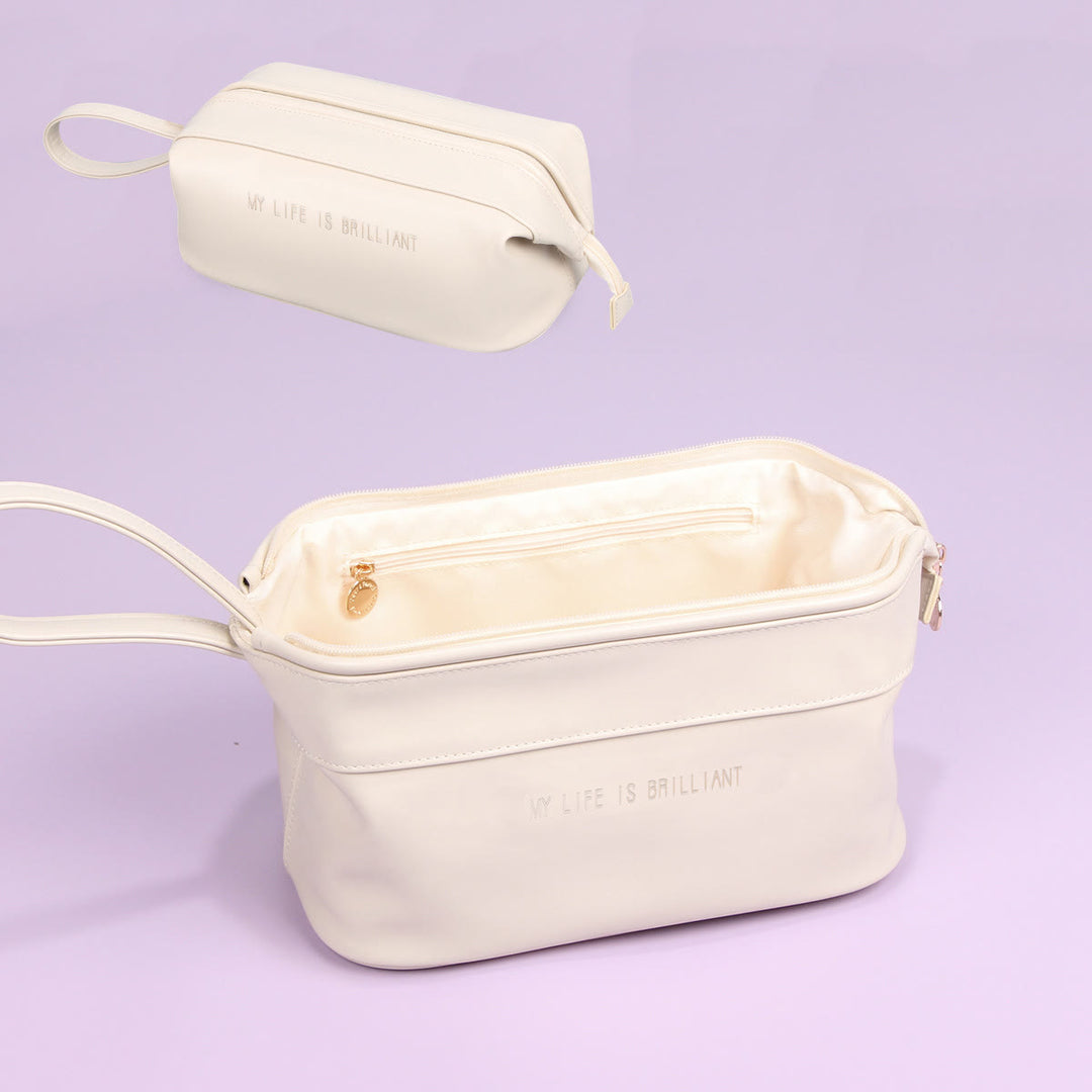 Make-up-Tasche für Damen, tragbare Reise-Kulturtasche aus Leder