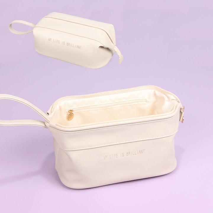 Make-up-Tasche für Damen, tragbare Reise-Kulturtasche aus Leder