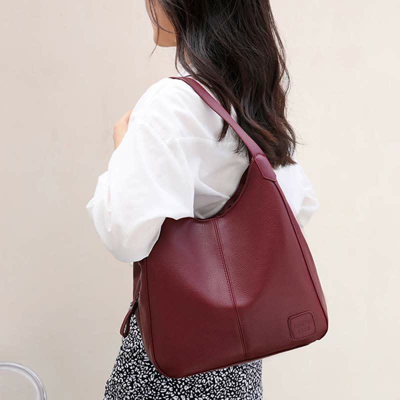Hobo-Tasche mit drei Fächern für Damen, Schultertasche aus PU-Leder