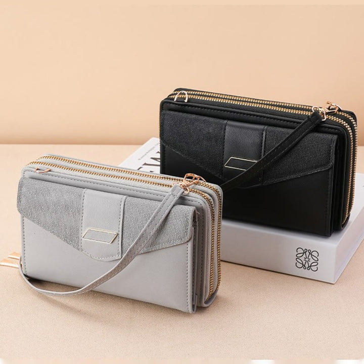 Handytasche für Damen, PU-Leder, Umhängetasche mit mehreren Fächern und Reißverschluss