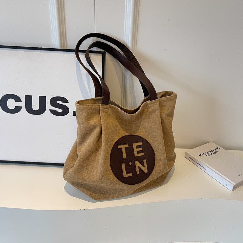 Vintage Canvas Tote Monogramm große plissierte Schultertasche für Frauen