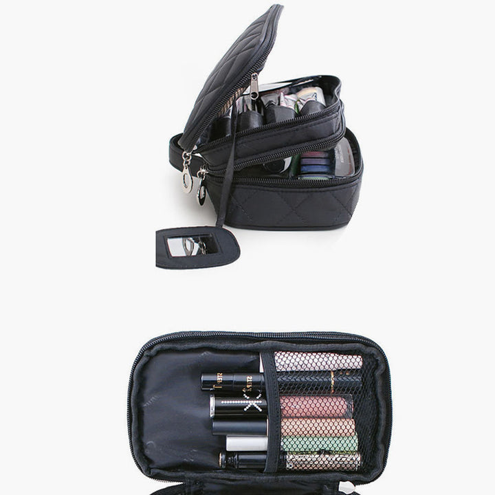Wasserdichte Make-up-Tasche mit zwei Fächern, tragbare Aufbewahrungstasche aus Nylon