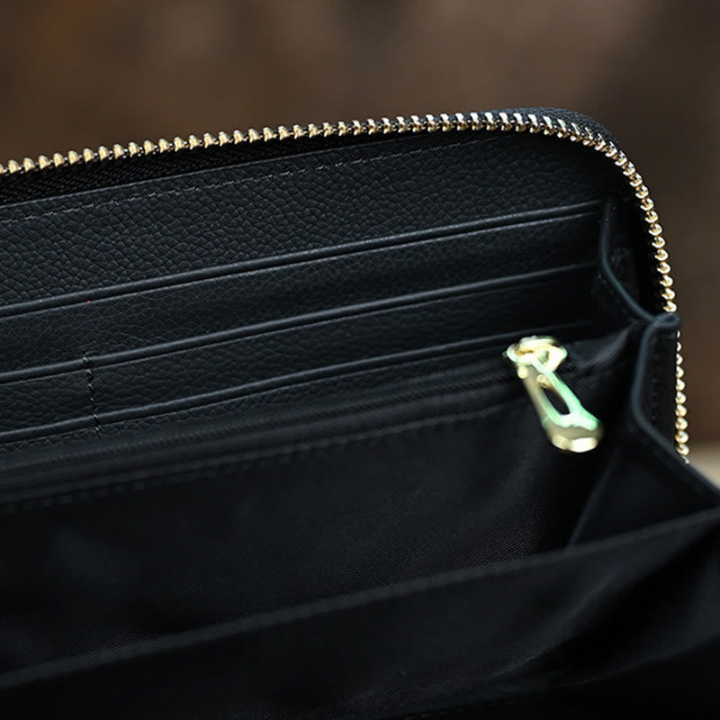 Geldbörse für Damen, echtes Leder, mit Retro-Druck, große Kapazität